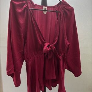 LAWLESS Red Relaxed Tie Front Blouse